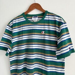 Champion Men's T-shirt size Medium‎ Multicolor Striped Logo